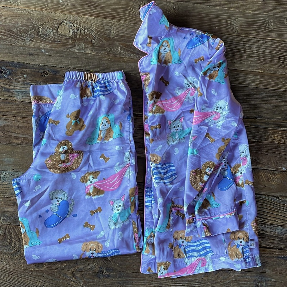 Nick & Nora vintage puppy satin pajamas size L (10-12) childrens